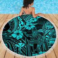 Hawaii King Kamehameha Beach Blanket Polynesian Pattern Turquoise Version - Wonder Print Shop