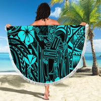 Hawaii King Kamehameha Beach Blanket Polynesian Pattern Turquoise Version - Wonder Print Shop