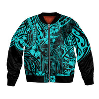 Hawaii King Kamehameha Bomber Jacket Polynesian Pattern Turquoise Version - Wonder Print Shop