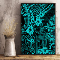 Hawaii King Kamehameha Canvas Wall Art Polynesian Pattern Turquoise Version - Wonder Print Shop