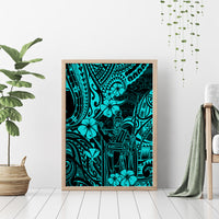 Hawaii King Kamehameha Canvas Wall Art Polynesian Pattern Turquoise Version - Wonder Print Shop