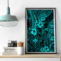 Hawaii King Kamehameha Canvas Wall Art Polynesian Pattern Turquoise Version - Wonder Print Shop