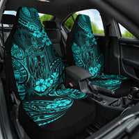 Hawaii King Kamehameha Car Seat Cover Polynesian Pattern Turquoise Version - Wonder Print Shop