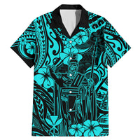 Hawaii King Kamehameha Family Matching Mermaid Dress and Hawaiian Shirt Polynesian Pattern Turquoise Version - Wonder Print Shop