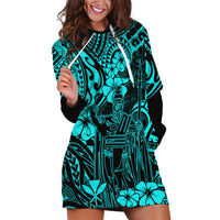 Hawaii King Kamehameha Hoodie Dress Polynesian Pattern Turquoise Version - Wonder Print Shop