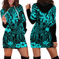 Hawaii King Kamehameha Hoodie Dress Polynesian Pattern Turquoise Version - Wonder Print Shop