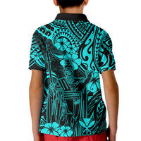 Hawaii King Kamehameha Kid Polo Shirt Polynesian Pattern Turquoise Version - Wonder Print Shop