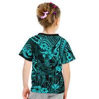 Hawaii King Kamehameha Kid T Shirt Polynesian Pattern Turquoise Version - Wonder Print Shop