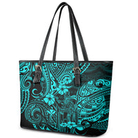 Hawaii King Kamehameha Leather Tote Bag Polynesian Pattern Turquoise Version - Wonder Print Shop