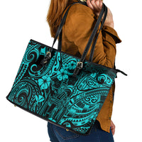 Hawaii King Kamehameha Leather Tote Bag Polynesian Pattern Turquoise Version - Wonder Print Shop