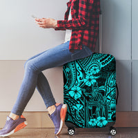 Hawaii King Kamehameha Luggage Cover Polynesian Pattern Turquoise Version - Wonder Print Shop