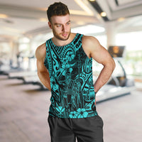 Hawaii King Kamehameha Men Tank Top Polynesian Pattern Turquoise Version - Wonder Print Shop