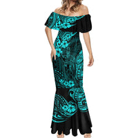 Hawaii King Kamehameha Mermaid Dress Polynesian Pattern Turquoise Version - Wonder Print Shop