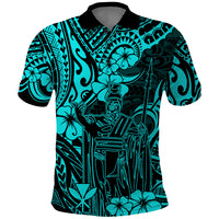 Hawaii King Kamehameha Polo Shirt Polynesian Pattern Turquoise Version - Wonder Print Shop