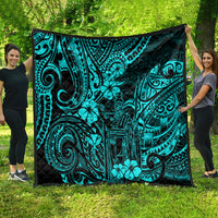 Hawaii King Kamehameha Quilt Polynesian Pattern Turquoise Version - Wonder Print Shop
