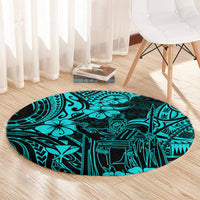 hawaii-king-kamehameha-round-carpet-polynesian-pattern-turquoise-version