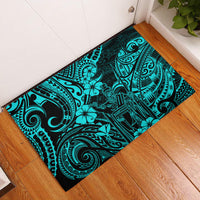 Hawaii King Kamehameha Rubber Doormat Polynesian Pattern Turquoise Version - Wonder Print Shop