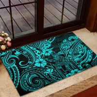 Hawaii King Kamehameha Rubber Doormat Polynesian Pattern Turquoise Version - Wonder Print Shop