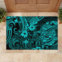 Hawaii King Kamehameha Rubber Doormat Polynesian Pattern Turquoise Version - Wonder Print Shop