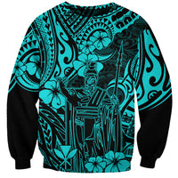 Hawaii King Kamehameha Sweatshirt Polynesian Pattern Turquoise Version - Wonder Print Shop