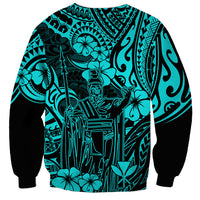 Hawaii King Kamehameha Sweatshirt Polynesian Pattern Turquoise Version - Wonder Print Shop