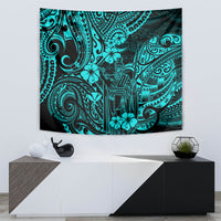 Hawaii King Kamehameha Tapestry Polynesian Pattern Turquoise Version - Wonder Print Shop