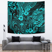 Hawaii King Kamehameha Tapestry Polynesian Pattern Turquoise Version - Wonder Print Shop