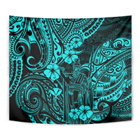 Hawaii King Kamehameha Tapestry Polynesian Pattern Turquoise Version - Wonder Print Shop