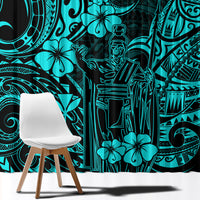 Hawaii King Kamehameha Window Curtain Polynesian Pattern Turquoise Version - Wonder Print Shop