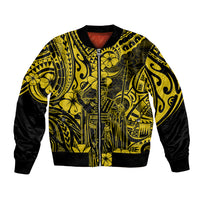 Hawaii King Kamehameha Bomber Jacket Polynesian Pattern Yellow Version - Wonder Print Shop