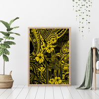 Hawaii King Kamehameha Canvas Wall Art Polynesian Pattern Yellow Version - Wonder Print Shop