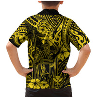 Hawaii King Kamehameha Family Matching Mermaid Dress and Hawaiian Shirt Polynesian Pattern Yellow Version - Wonder Print Shop