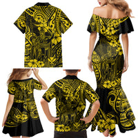 Hawaii King Kamehameha Family Matching Mermaid Dress and Hawaiian Shirt Polynesian Pattern Yellow Version - Wonder Print Shop