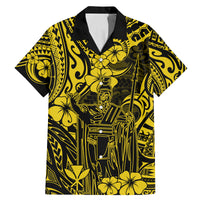 Hawaii King Kamehameha Family Matching Mermaid Dress and Hawaiian Shirt Polynesian Pattern Yellow Version - Wonder Print Shop