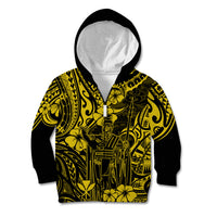 Hawaii King Kamehameha Kid Hoodie Polynesian Pattern Yellow Version - Wonder Print Shop