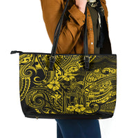 Hawaii King Kamehameha Leather Tote Bag Polynesian Pattern Yellow Version - Wonder Print Shop