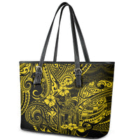 Hawaii King Kamehameha Leather Tote Bag Polynesian Pattern Yellow Version - Wonder Print Shop
