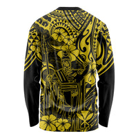 Hawaii King Kamehameha Long Sleeve Shirt Polynesian Pattern Yellow Version - Wonder Print Shop