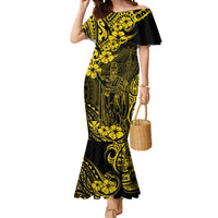 Hawaii King Kamehameha Mermaid Dress Polynesian Pattern Yellow Version - Wonder Print Shop