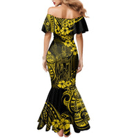 Hawaii King Kamehameha Mermaid Dress Polynesian Pattern Yellow Version - Wonder Print Shop