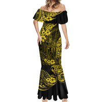 Hawaii King Kamehameha Mermaid Dress Polynesian Pattern Yellow Version - Wonder Print Shop