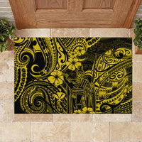 Hawaii King Kamehameha Rubber Doormat Polynesian Pattern Yellow Version - Wonder Print Shop