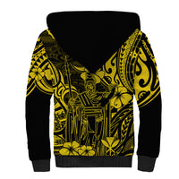 Hawaii King Kamehameha Sherpa Hoodie Polynesian Pattern Yellow Version - Wonder Print Shop