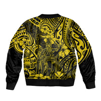 Hawaii King Kamehameha Sleeve Zip Bomber Jacket Polynesian Pattern Yellow Version - Wonder Print Shop