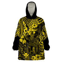 Hawaii King Kamehameha Wearable Blanket Hoodie Polynesian Pattern Yellow Version - Wonder Print Shop