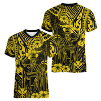 Hawaii King Kamehameha Women V Neck T Shirt Polynesian Pattern Yellow Version - Wonder Print Shop