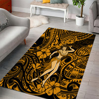Hawaii Hula Girl Area Rug Polynesian Pattern Gold Version - Wonder Print Shop
