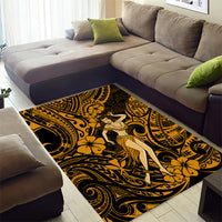 Hawaii Hula Girl Area Rug Polynesian Pattern Gold Version - Wonder Print Shop