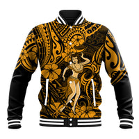 Hawaii Hula Girl Baseball Jacket Polynesian Pattern Gold Version - Wonder Print Shop