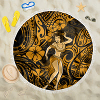 Hawaii Hula Girl Beach Blanket Polynesian Pattern Gold Version - Wonder Print Shop